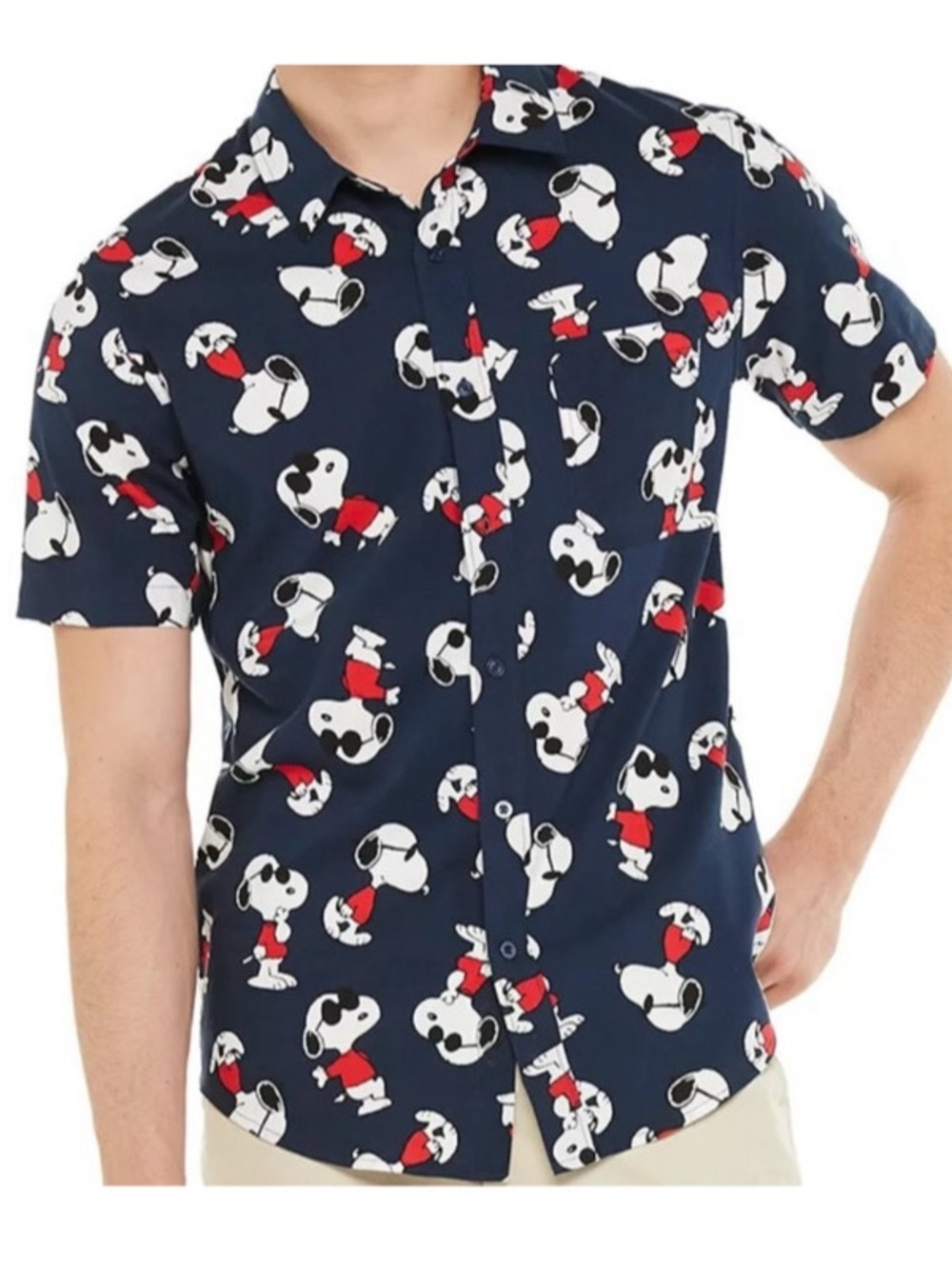 Men's Peanuts Snoopy Joe Cool Button-Down Shirt, Navy, Size M